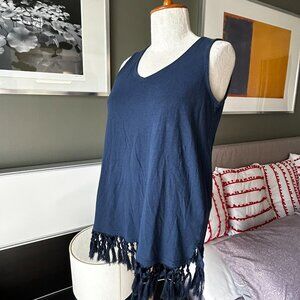 - J Jill Linen Cotton Tassel Fringe V-Neck Sleeveless Top Summer SMALL   - R2110